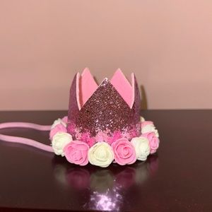 Pink Glitter roses tiara headband